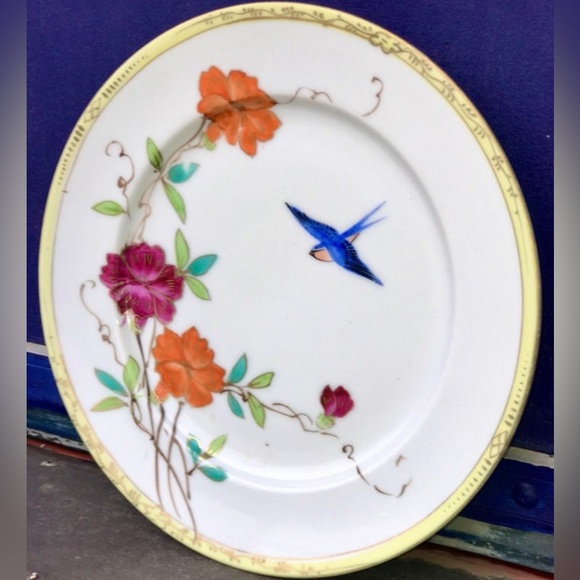 Early 1900s Antique HAND PAINTED NIPPON  Gold Trim Floral Bird Salad Plate - Picture 2 of 10